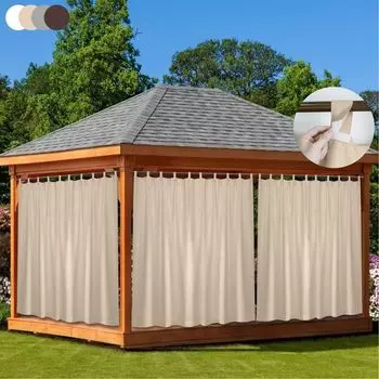 Уличные шторы Водонепроницаемые солнцезащитные непрозрачные шторы для балкона, беседки, террасы, перголы, упаковка из 1 шт. (бежевый, 254 x 244 см) Qelus