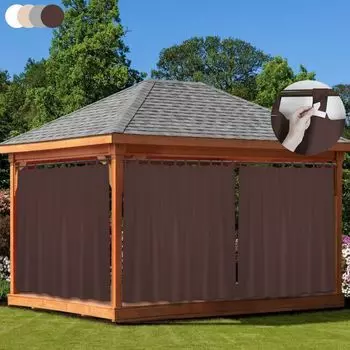 Уличные шторы Водонепроницаемые солнцезащитные непрозрачные шторы для балкона, беседки, террасы, перголы, упаковка из 1 шт. (серый, 254 x 213 см) Qelus, коричневый