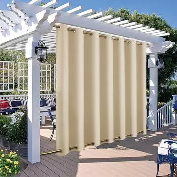 Уличные шторы, водонепроницаемые, с люверсами, Ш132xВ213СМ, водонепроницаемые уличные шторы для патио, балкона, перголы, садового павильона, упаковка из 2 шт., бежевые PMS, бежевый