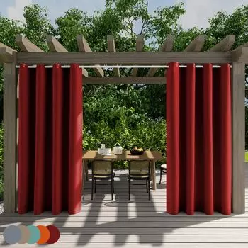 Уличные шторы, водонепроницаемые, шторы Оксфорд, непрозрачные с люверсами, патио штора для балкона, беседки, 1 шт. (красные 132 х 243 см). Qelus, красный