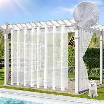 Уличные шторы, водонепроницаемые шторы-вуали, прозрачные водонепроницаемые люверсы для штор для патио, балкона, беседки, упаковка из 1 шт. (белые, 132 x 213 см) Qelus, белый