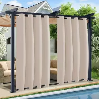 Уличные шторы водонепроницаемые сверху и снизу с люверсами, ширина 132XH273 см. Устойчивые к атмосферным воздействиям уличные шторы. Набор из 2 шт. для сада, патио, павильона, крыльца, балкона BTTO, бежевый