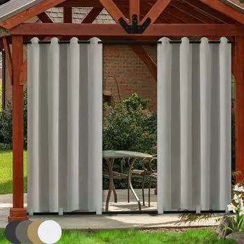 Уличные шторы, защищенные от атмосферных воздействий, солнцезащитные шторы с люверсами, водонепроницаемые шторы-сумки, балкон, патио, беседка, упаковка из 1 шт. (темно-серый, 132 x 243 см) Qelus