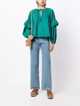 Ulla Johnson блузка с объемными рукавами и завязками, зеленый