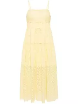 Ulla Johnson платье миди Isadore английской вышивки с вышивкой, желтый