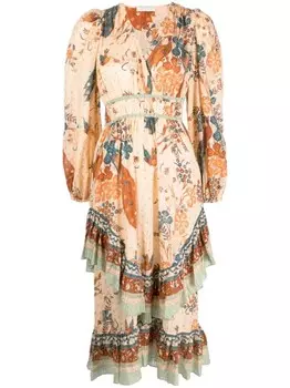 Ulla Johnson платье миди Portia с цветочным принтом, нейтральный цвет