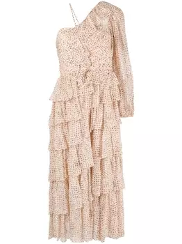 Ulla Johnson ярусное платье Hazel на одно плечо, нейтральный цвет