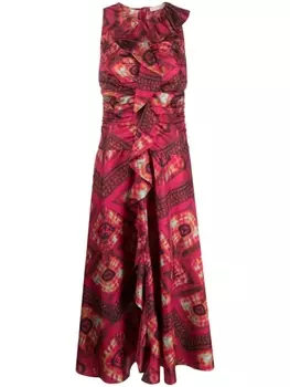 Ulla Johnson шелковое платье миди Othella с графичным принтом, розовый
