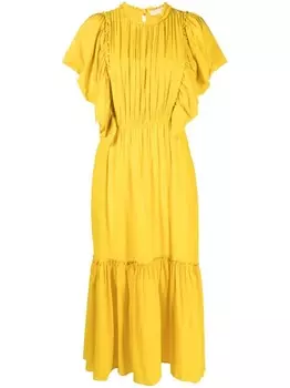 Ulla Johnson шелковое платье миди с расклешенными рукавами, желтый