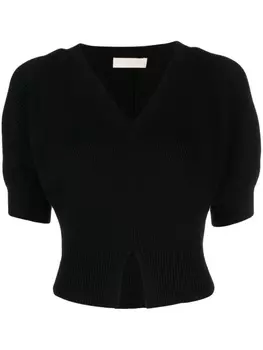 Ulla Johnson топ Eila в рубчик с V-образным вырезом, черный