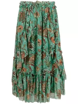 Ulla Johnson юбка миди с цветочным принтом, зеленый