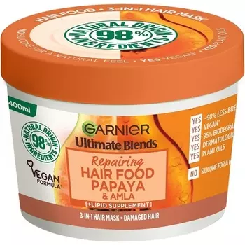 Ultimate Blends Hair Food Папайя 3-в-1 маска для лечения поврежденных волос, 400 мл, Garnier