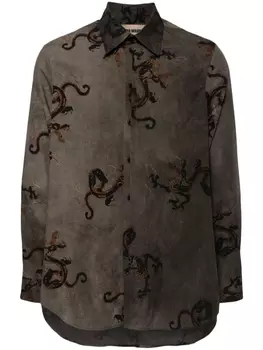 Uma Wang dragon-print long-sleeved shirt, зеленый