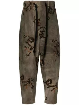 Uma Wang Pigiama dragon-print tapered cotton trousers, серый