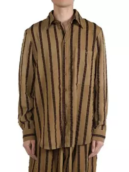Uma Wang полосатая рубашка с нашивками, коричневый