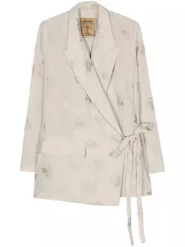 Uma Wang жаккардовый блейзер с цветочным узором и завязками, серый