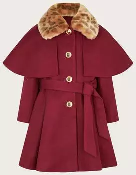 Умное пальто в стиле кейп с поясом Monsoon, красный