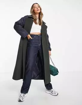 Умное стеганое гибридное пальто цвета хаки ASOS DESIGN