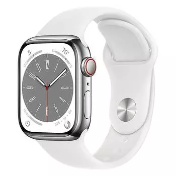 Умные часы Apple Watch Series 8 (GPS+ Cellular), 41 мм, Silver Stainless Steel Case/White Sport Band - R