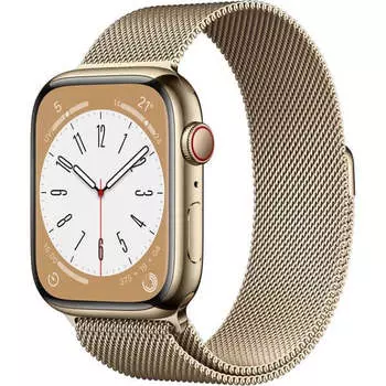 Умные часы Apple Watch Series 8 (GPS+ Cellular), 45 мм, Gold Stainless Steel Case/Gold Milanese Loop - One Size