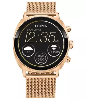 Умные часы Citizen Unisex CZ с сетчатым браслетом из нержавеющей стали розового золота, розовый