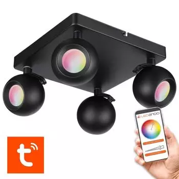 Умный потолочный светильник ABOLAG из 4 предметов - черный - вкл. лампочки Tuya LED GU10 - умные споты - потолочный спот - потолочный спот Ledando
