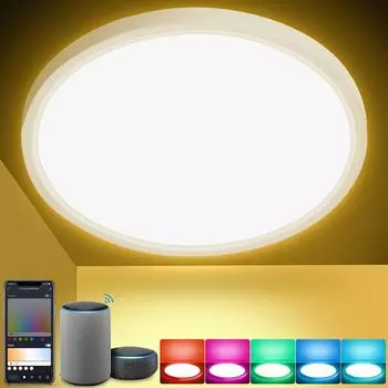 Умный светодиодный потолочный светильник Yakimz 24 Вт с Alexa и Google для ванной комнаты, лампа для прихожей RGB, с регулируемой яркостью, белый