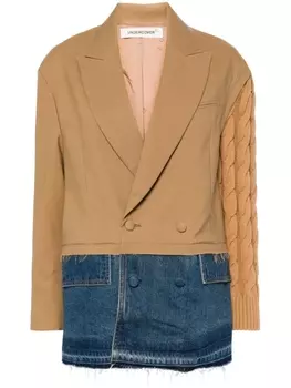 Undercover двубортный пиджак со вставками, коричневый