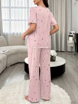 Underwear&Sleepwear Пижама для беременных и кормящих мам, с цветочным узором, с короткими рукавами Shein, мультиколор