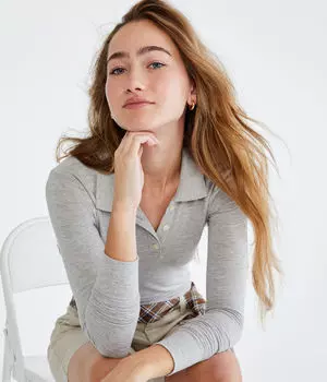 Униформа-поло из пике с длинными рукавами Aeropostale, серый