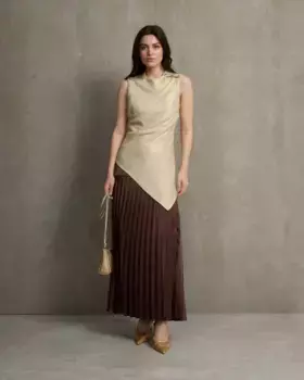 Уникальная однотонная плиссированная юбка Silbon, коричневый