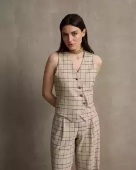 Уникальный женский клетчатый двубортный жилет Silbon, бежевый