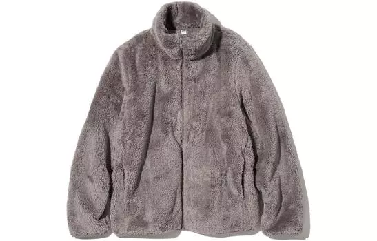Пушистая флисовая куртка на молнии Uniqlo, 36 коричневый