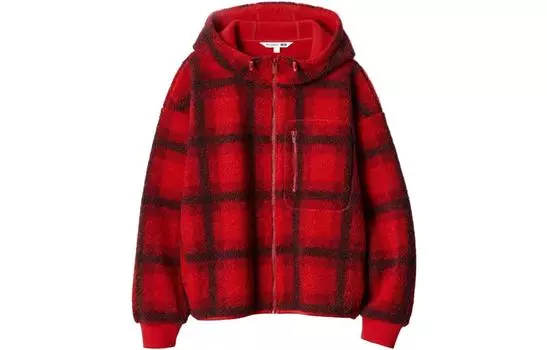 Куртка Uniqlo x JW Anderson Unisex из искусственного шерпа с капюшоном, 15 красный
