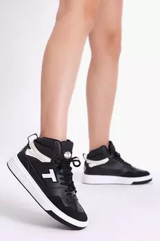 Унисекс, черно-белые длинные кроссовки с удобной посадкой на полиэстеровой подошве и шнуровке TONNY BLACK