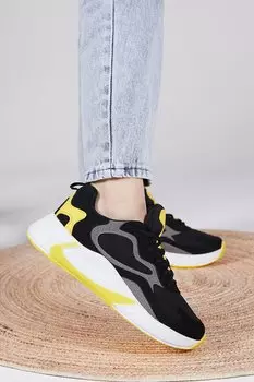 Унисекс Черные Желтые Спортивные Туфли V2901 TONNY BLACK
