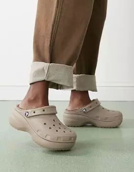 Унисекс классические сабо на платформе с подкладкой цвета гриб Crocs