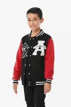 Унисекс студенческая куртка с вышитым воротником-стойкой на кнопках Fullamoda