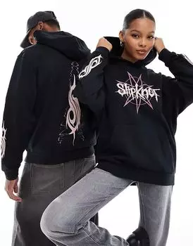 Унисекс свободная толстовка с капюшоном с принтом Slipknot черного цвета ASOS DESIGN