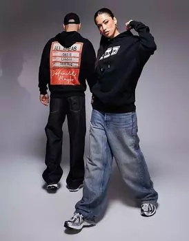 Унисекс свободная толстовка с капюшоном с принтом Oasis черного цвета ASOS DESIGN