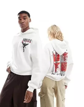 Унисекс свободная толстовка с капюшоном свободного кроя с принтом Nirvana в кремово-белом цвете ASOS DESIGN