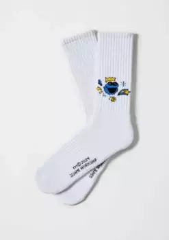 Унисекс высокие носки из органического хлопка для спорта с изображением улицы Сезам в белом цвете Besocks, белый