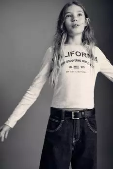 Универсальная футболка с вышивкой ZARA, серый мергель