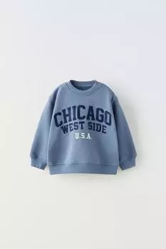 Универсальная футболка с вышивкой ZARA, средне-синий