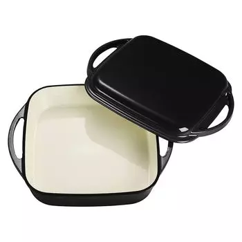 Универсальная жаровня Echtwerk 2-в-1, чугунная кастрюля с крышкой, чугунная кастрюля, эмалированное покрытие, духовка-гриль, индукционная барбекю, серая, 1,5 л, цвет: черный