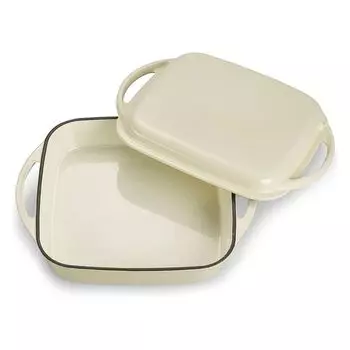 Универсальная жаровня Echtwerk, набор 2-в-1, чугунная кастрюля с крышкой, чугунная кастрюля, эмалированное покрытие, духовка-гриль, индукционная барбекю, серая, 1,5 л, цвет: кремовый, бежевый