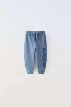 Универсальные брюки с вышивкой ZARA, средне-синий