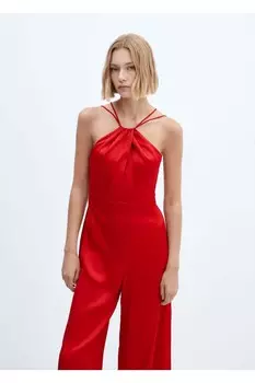 Универсальный атласный комбинезон с бретелями Mango, красный