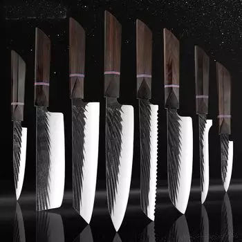 Универсальный набор поварских ножей - 8 универсальных ножей, незаменимых профессиональных кухонных ножей из нержавеющей стали с квадратной ручкой красивой формы Muxel