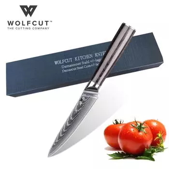 Универсальный нож из дамасской стали, лезвия 13 см, 67-слойная дамасская сталь, черное дерево Пакка, с подарочной коробкой от Wolfcut Jpc-Wolfcut